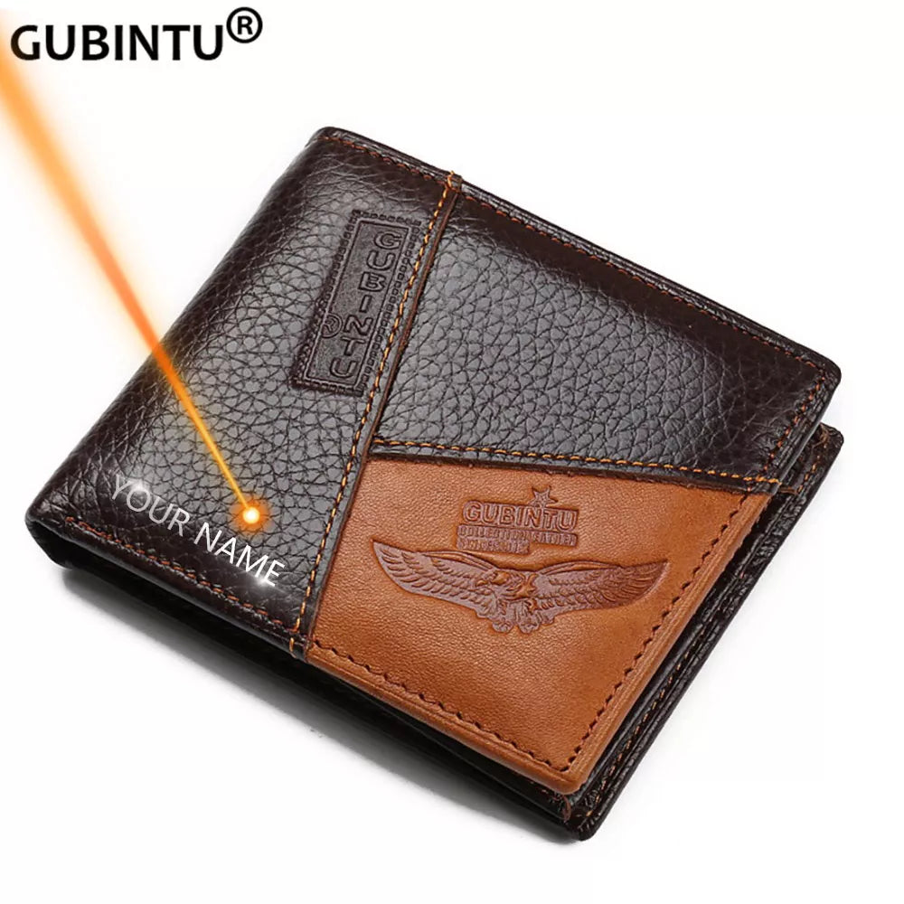 GUBINTU Genuine Leather Men Wallets Coin Pocket Zipper Real Men's Leather Wallet With Coin Male Purse Eagle Cartera