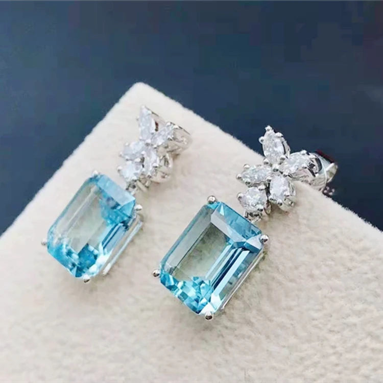Juegos de joyería de piedras preciosas naturales SGARIT para mujer, anillo, pendientes y collar con colgante de aguamarina azul claro en oro de 18 quilates