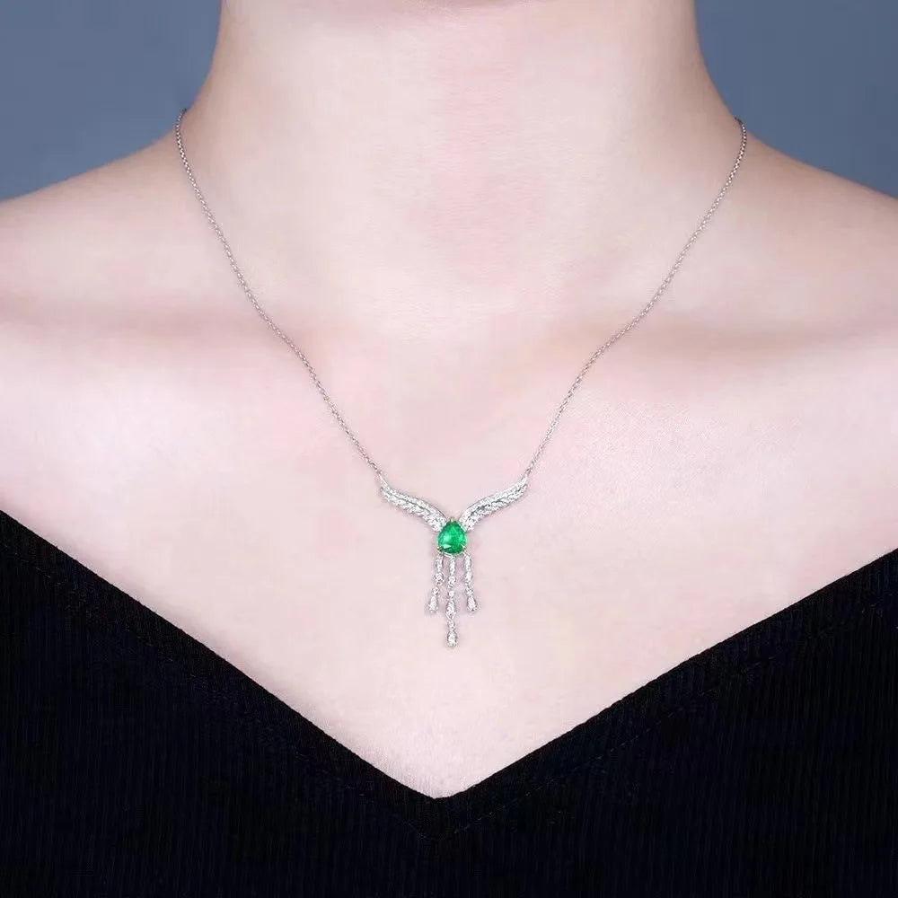 Collar con colgante de esmeralda SGARIT de 0.77 CT, oro blanco de 18 quilates, certificado GRC, collar de esmeralda verde natural para mujer