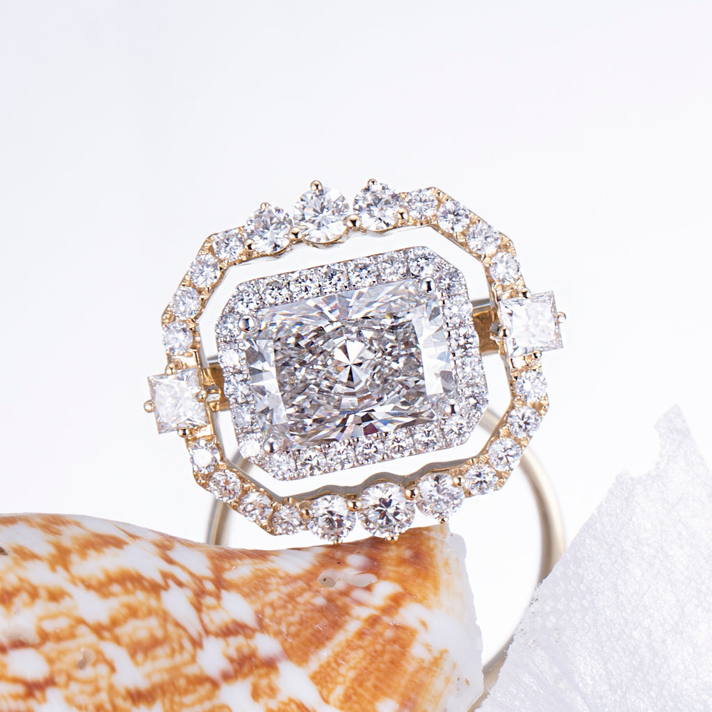 Messi Jewelry MSR-833 14k Solid Gold 3.12ct Radiant Cut  Lab Diamond Women Jewelry Ring Luxury  Style