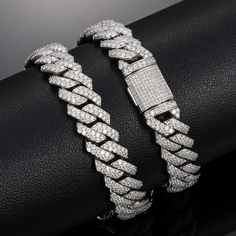 Collar de cadena cubana de joyería fina Hip Hop, 14 mm, 2 filas de diamantes moissanita VVS, con certificado GRA