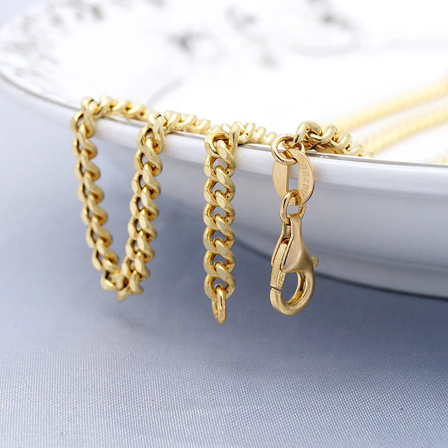 Cadena de oro macizo auténtico de 3 mm, collar de oro macizo real Au750, cadena de oro puro de 18 quilates para hombre, cadenas de eslabones cubanos al por mayor