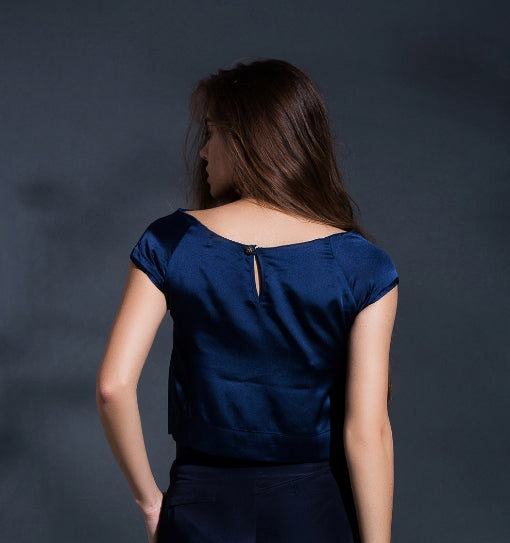 Reconstructed Elegance Cropped Top in Navy Blue