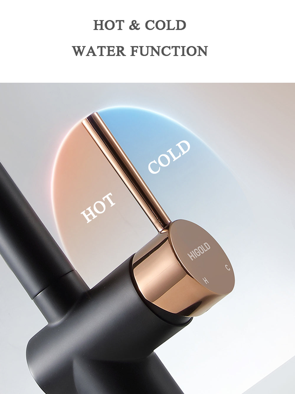 HIGOLD BN1.0 IF Design Award Single Handle Pull Down Sprayer Kitchen Faucet, Black Gold Finished, Brushed Nickel