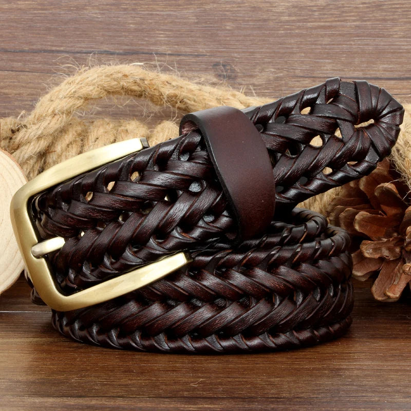 New Braided Belt Man Fashion Mens Belts Luxury Genuine Leather Good Cow Second Layer Skin Straps Men for Jeans Girdle Male