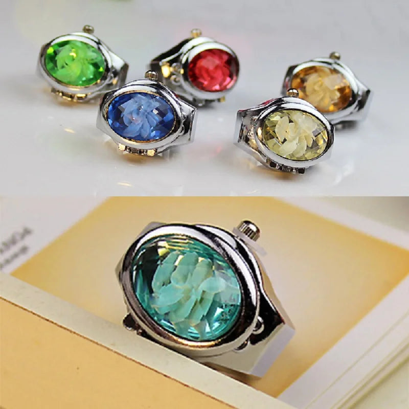 Fashion Women Ring Watch Elliptical Stereo Flower Ladies Clamshell Watches Adjustable Rings Quartz Watches Gifts for Women Ring