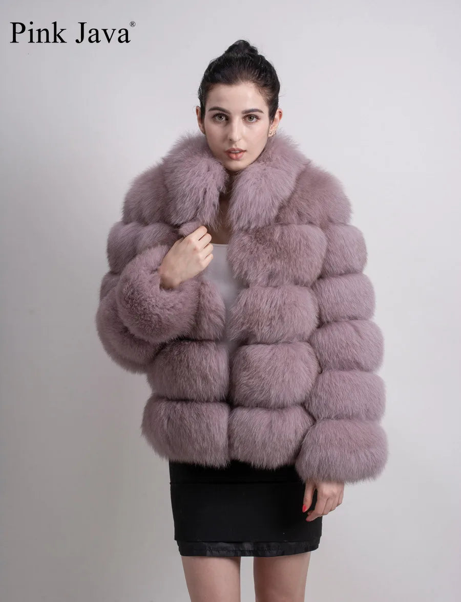 Pink Java QC8139 New Arrival Women Winter Thick Fur Coat Real Fox Fur Jacket High Quality Fox Coat Stand Collar Outfit Luxury