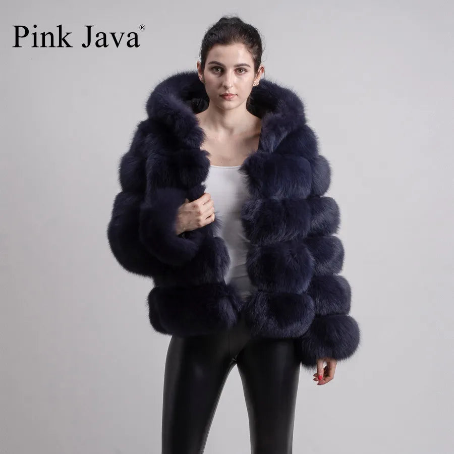 Pink Java QC8143 New Arrival Women Coat Winter Real Fox Fur Coats Hood Jacket Natural Fur Clothes Hot Sale High Quality