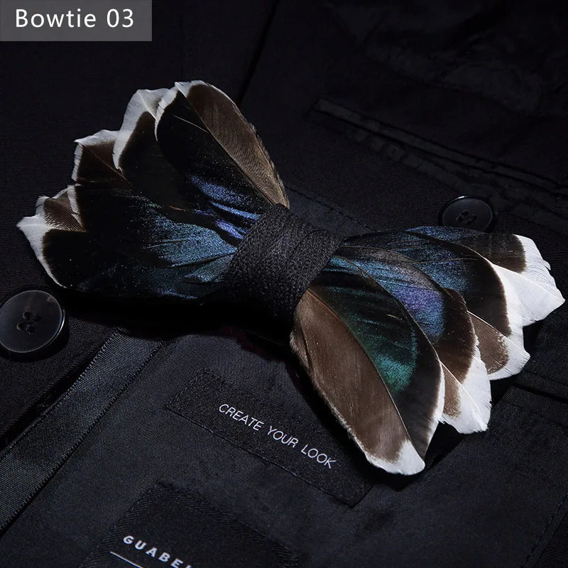 Nuevo set de regalo de pajarita de plumas hecha a mano para hombre, con broche, accesorios de fiesta y boda, regalo para el Día del Padre