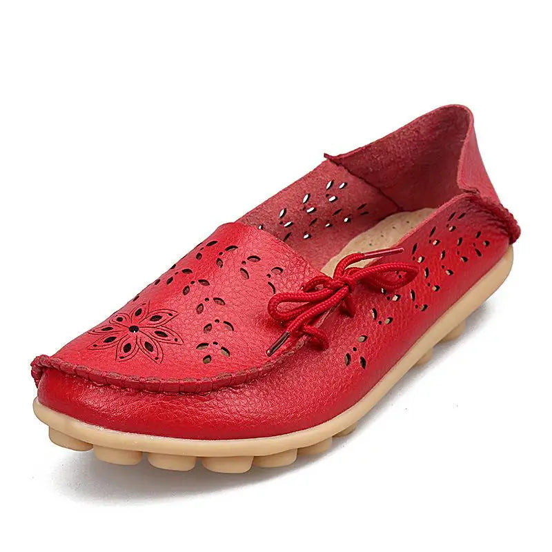 Women's Casual Shoes Genuine Leather Woman Loafers Slip-On Female Flats Moccasins Ladies Driving Shoe Cut-Outs Mother Footwear
