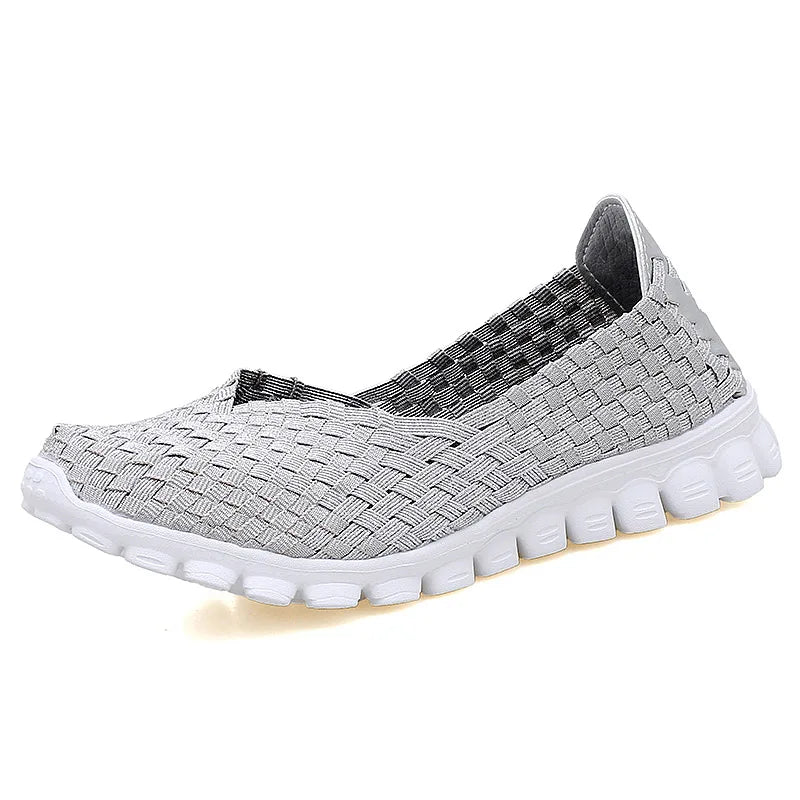 Women Shoes Summer Casual Flats Breathable Female Sneakers Woven Walking Shoes Slip on Ladies Loafers Handmade Shoes Size 35-40