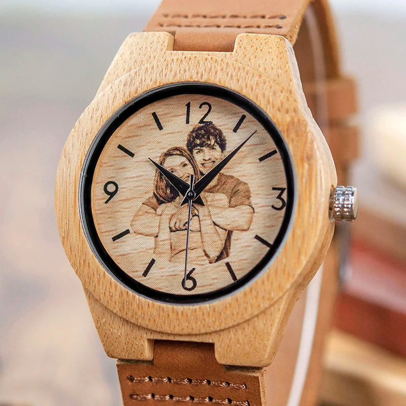 Reloj de madera para hombre y mujer BOBO BIRD, regalo creativo con impresión UV de fotos personalizadas, regalo personalizado OEM