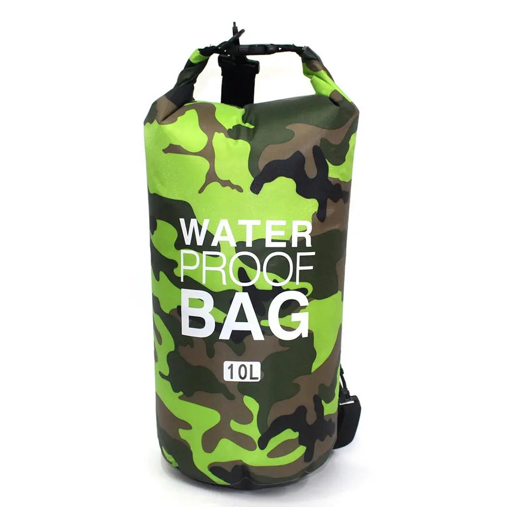Mochila impermeable de camuflaje de PVC, bolsa portátil para deportes al aire libre, rafting, barranquismo, natación, bolsa seca tipo cubo de 2L 5L 10L 15L 20L 30L