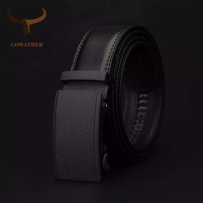 COWATHER Men's Belt Automatic Ratchet Buckle With Cow Genuine Leather Belts for Men Luxury Brand Male Strap 110-130cm Length