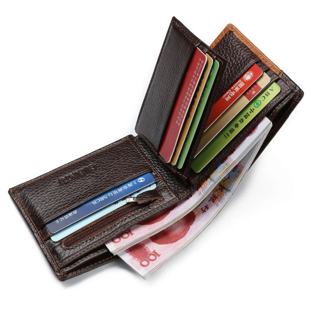 GUBINTU Genuine Leather Men Wallets Coin Pocket Zipper Real Men's Leather Wallet With Coin Male Purse Eagle Cartera