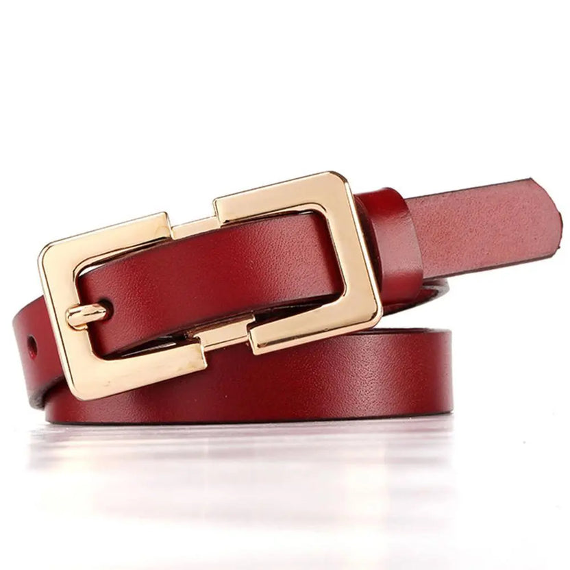 Ladies Soft Genuine Leather Belts Girls Gold Buckles Metal Female Retro Thin Belt for Women Jeans 1.5cm Wide LDFC004