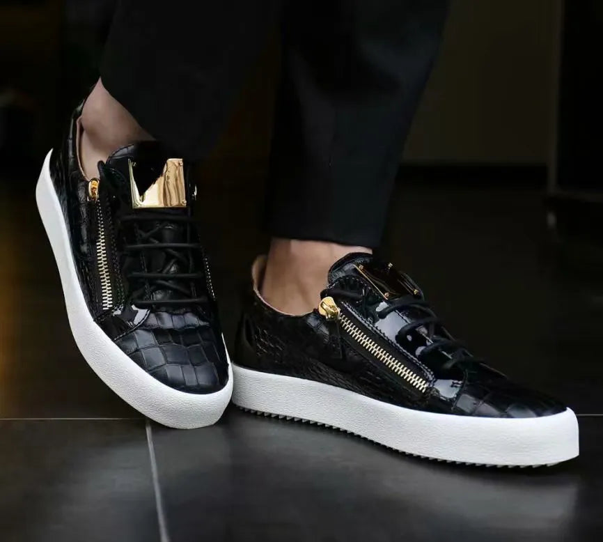 2019 Brand Male Comfortable Metal Loafers Men Casual Shoes Party Dress Shoes Men Flats Lace-Up Sneakers Black Color Big Size