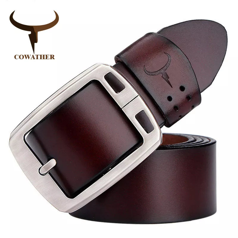 COWATHER Cowhide Genuine Leather Belts for Men Brand Strap Male Pin Buckle Vintage Jeans Belt 100-150 Cm Long Waist 30-52 XF001