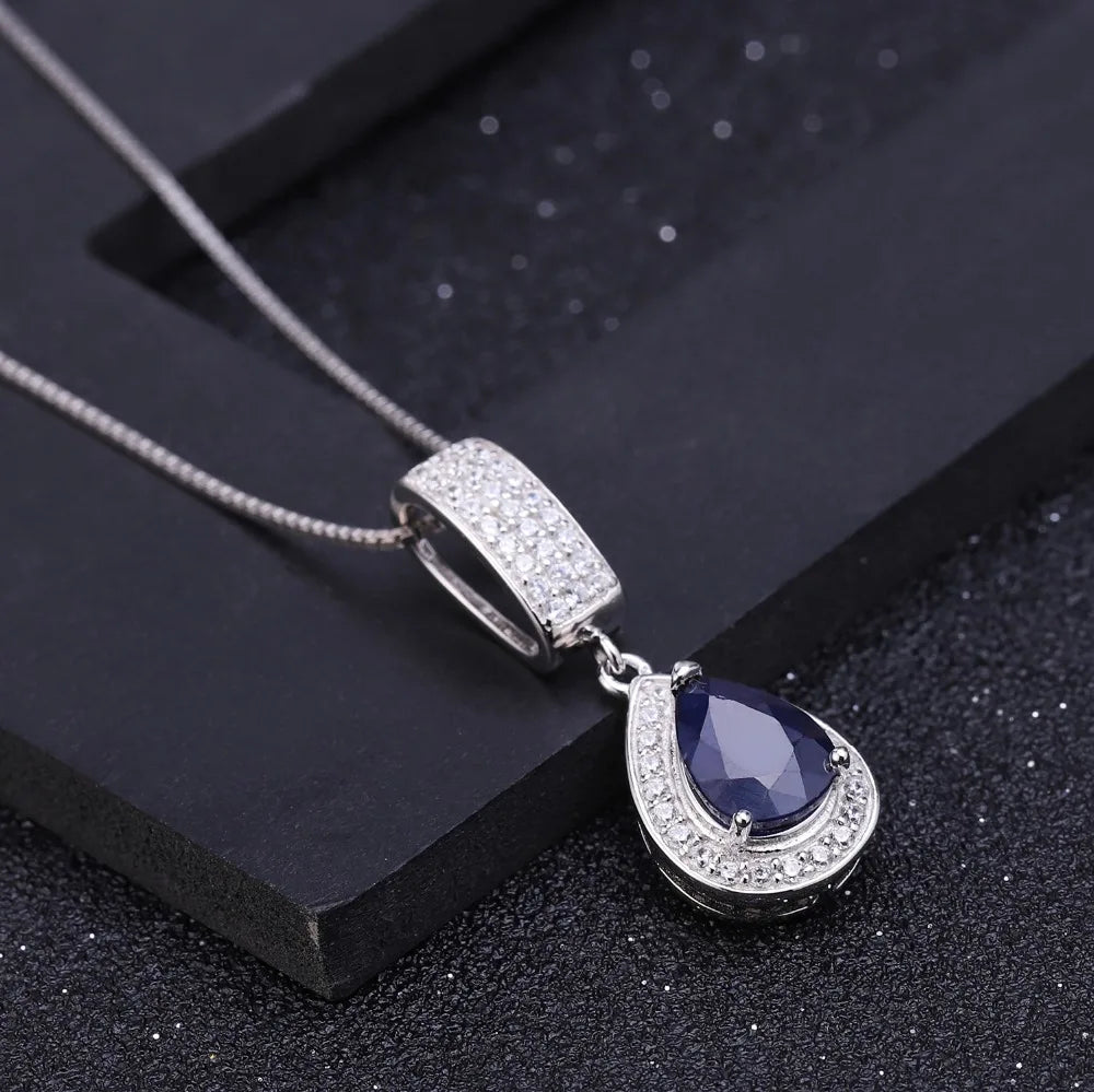GEM'S BALLET 925 Sterling Silver Smycken 1,29 ct Naturlig Blå Safir Ädelsten Elegant Halsband med Hänge för Kvinnor Fina Smycken