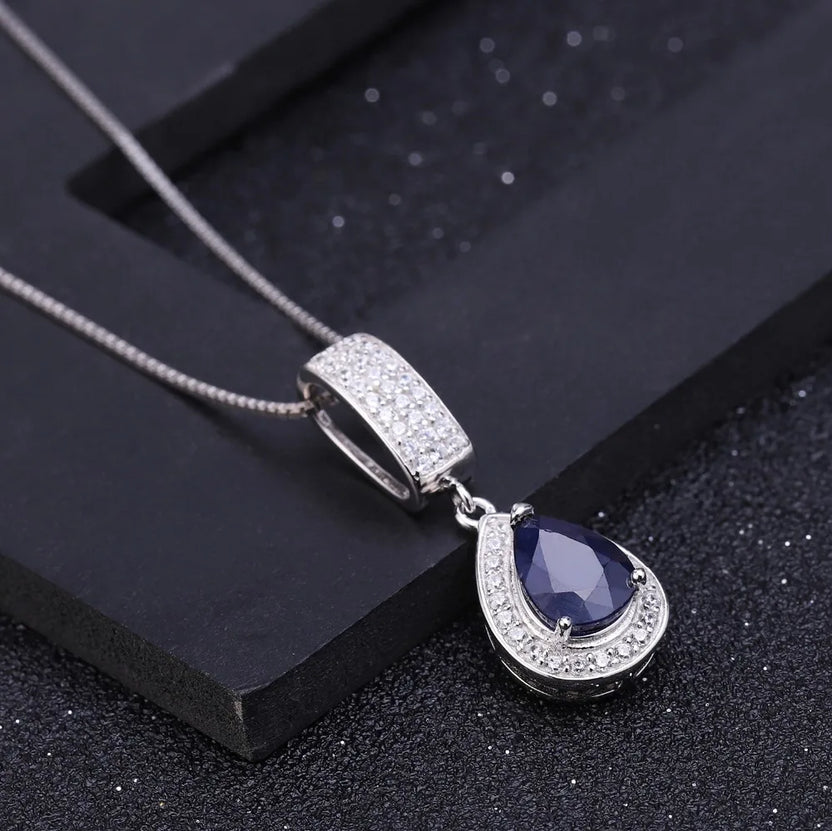 GEM'S BALLET 925 Sterling Silver Jewelry 1.29Ct Natural Blue Sapphire Gemstone Elegant Pendant Necklace for Women Fine Jewelry