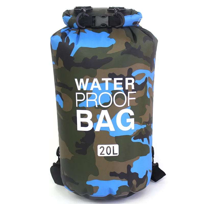 Mochila impermeable de camuflaje de PVC, bolsa portátil para deportes al aire libre, rafting, barranquismo, natación, bolsa seca tipo cubo de 2L 5L 10L 15L 20L 30L
