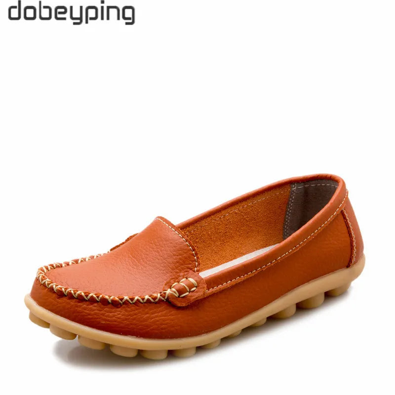 Dobeyping New Spring Autumn Shoes Woman Genuine Leather Women Flats Slip on Women Loafers Moccasins Female Shoe Plus Size 35-44