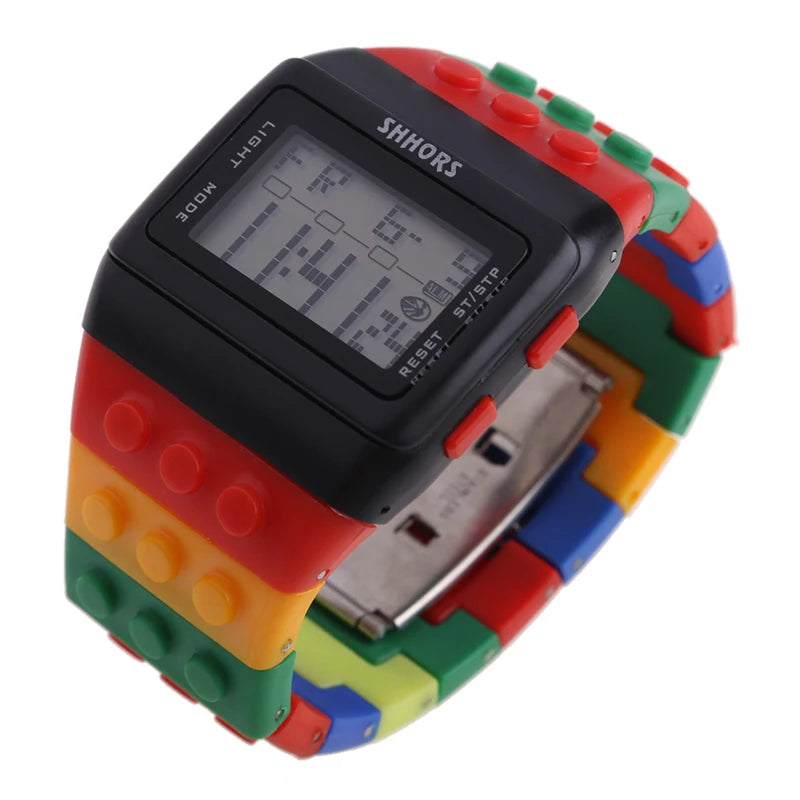 Reloj digital LED unisex, reloj tipo bloque de construcción para armar, reloj deportivo para niños, regalo de Navidad y Año Nuevo