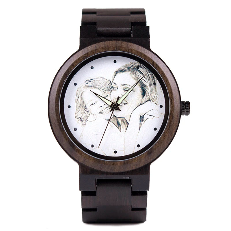 Personality Creative Design Customers Photos UV Printing Customize Wooden Watch Customization Laser Print OEM Great Gift Watches