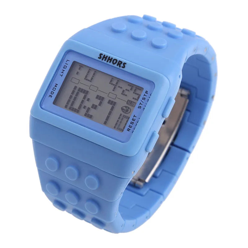 Relojes digitales LED modernos para niños, bloques de construcción coloridos, estilo unisex, deportivos, reloj de pulsera para hombre y mujer, regalo para niños