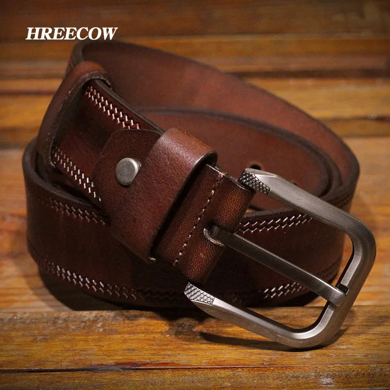 3.8CM Mens Cowskin Belts Luxury Full Grain Cowhide Genuine Leather Belt High Quality Pin Buckle Strap for Jeans Ceintures Cintos