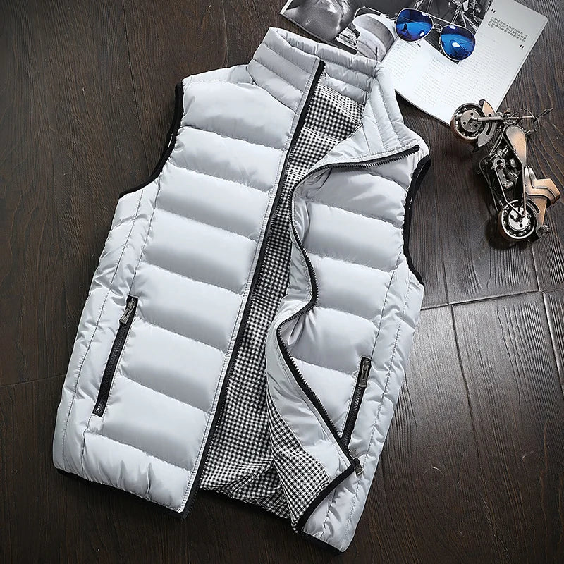 Chaleco de marca para hombre, nueva chaqueta sin mangas cálida de otoño, chaleco informal de invierno para hombre, chaleco de talla grande para hombre
