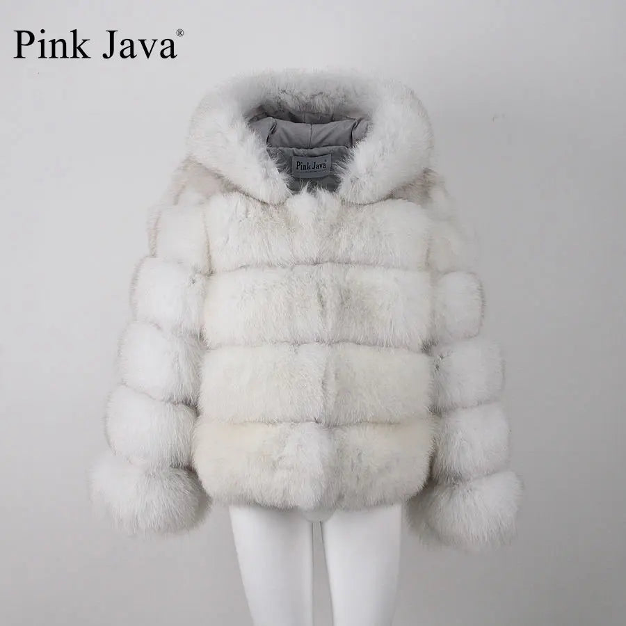 Pink Java QC8143 New Arrival Women Coat Winter Real Fox Fur Coats Hood Jacket Natural Fur Clothes Hot Sale High Quality