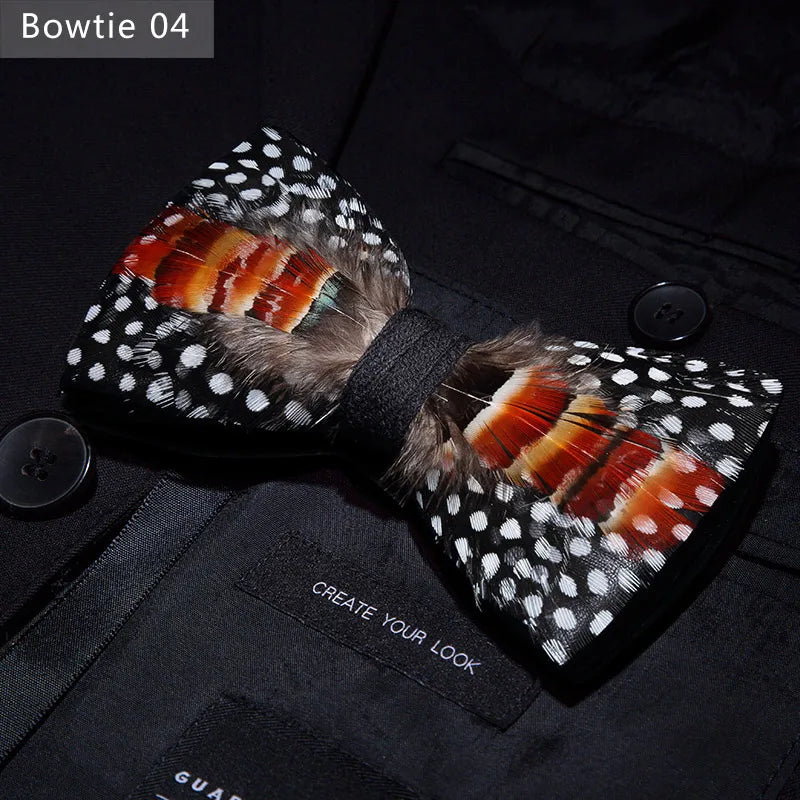 Nuevo set de regalo de pajarita de plumas hecha a mano para hombre, con broche, accesorios de fiesta y boda, regalo para el Día del Padre