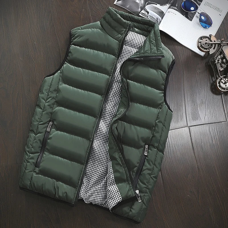 Chaleco de marca para hombre, nueva chaqueta sin mangas cálida de otoño, chaleco informal de invierno para hombre, chaleco de talla grande para hombre