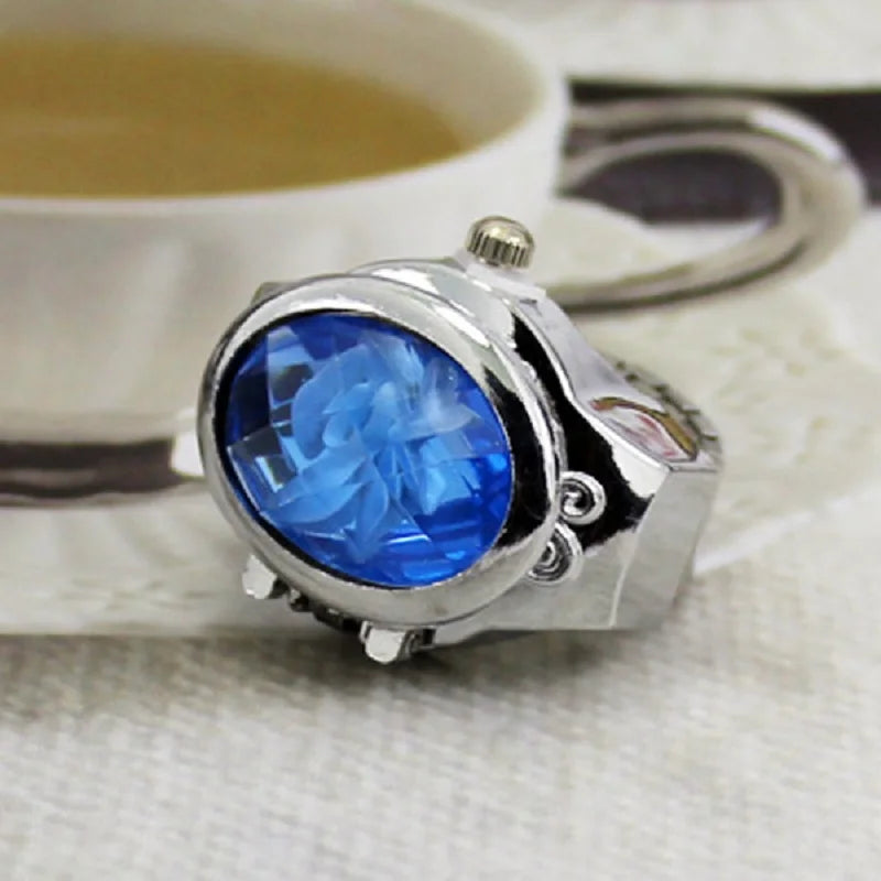 Fashion Women Ring Watch Elliptical Stereo Flower Ladies Clamshell Watches Adjustable Rings Quartz Watches Gifts for Women Ring