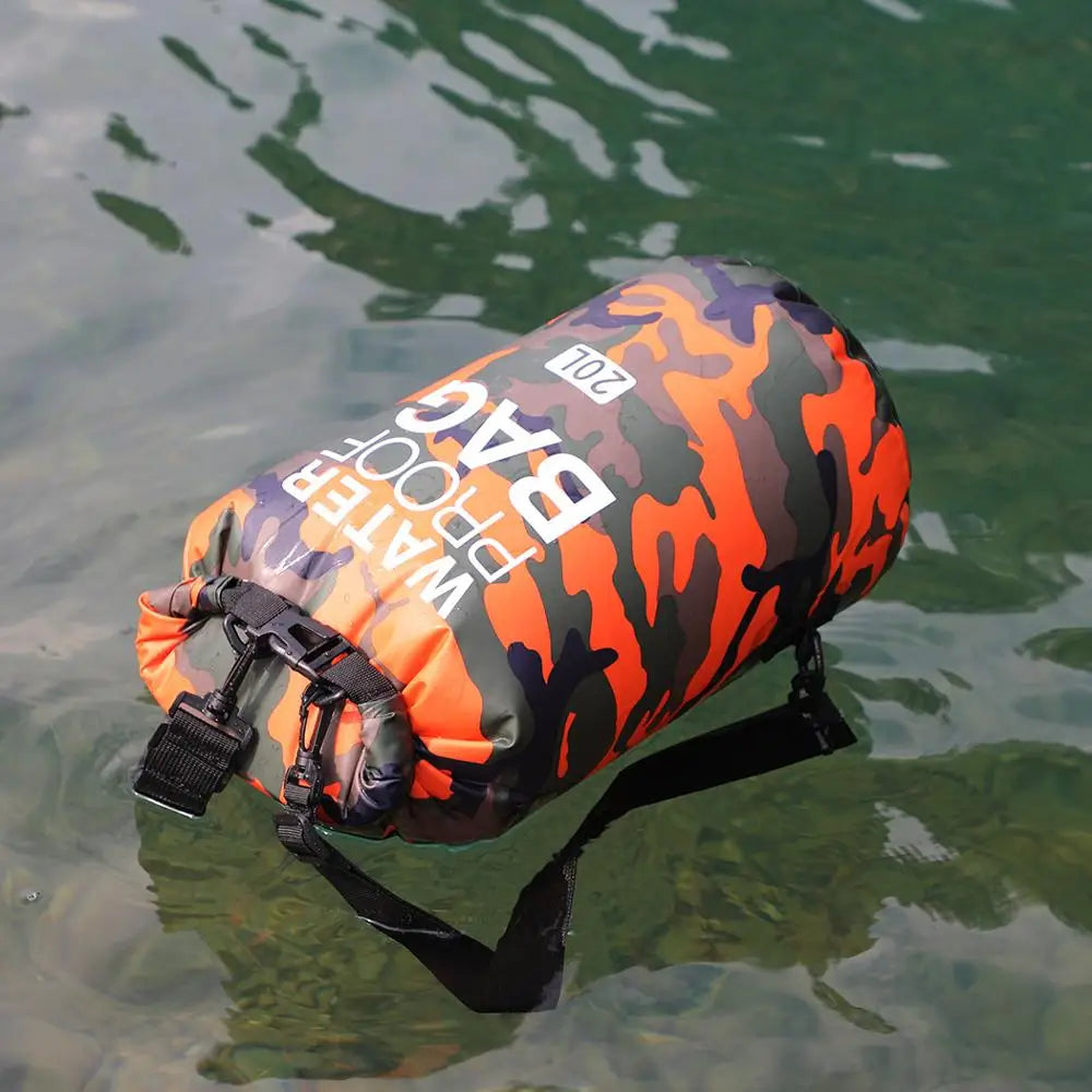 Mochila impermeable de camuflaje de PVC, bolsa portátil para deportes al aire libre, rafting, barranquismo, natación, bolsa seca tipo cubo de 2L 5L 10L 15L 20L 30L