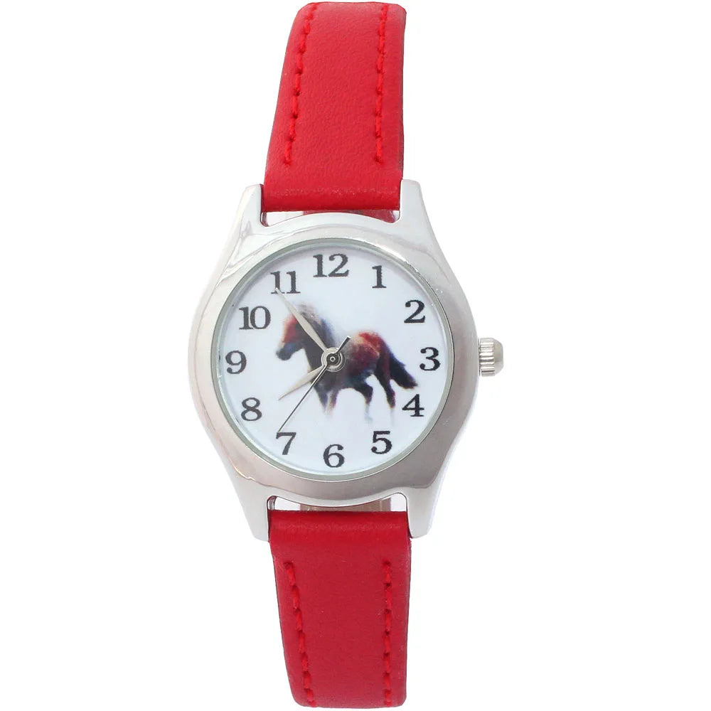 10 Colors Leather Cute Lovely Girl Ladies Women's Watch Children's Gifts Horse Quartz Student Kids Animal Wristwatch Boy Watches