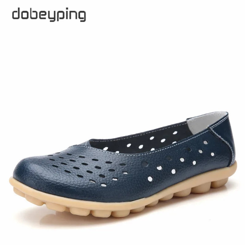 Dobeyping Genuine Leather Women Flats New Cut-Outs Summer Shoes Woman Hollow Women's Loafers Female Solid Shoe Large Size 35-44