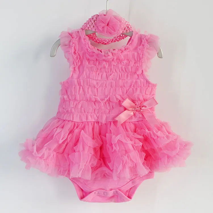 Newborn Baby Girl Dress Summer Girls Baptism Party Dress & Headband Short Sleeves Infant Dresses Girls Clothing