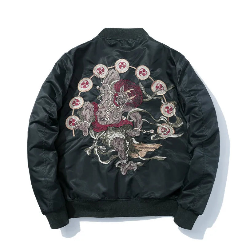 Chaqueta bomber para hombre, de invierno, con bordado anime, estilo piloto, estilo Harajuku, ropa urbana japonesa, chaqueta de béisbol, gruesa, cálida, juvenil, casual, nueva