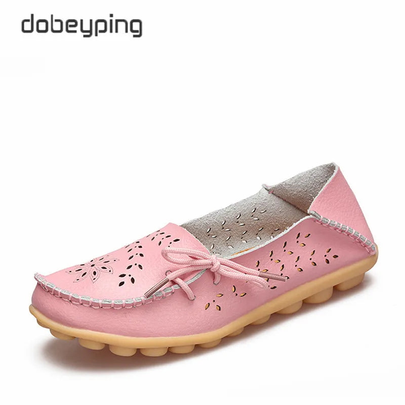 Women's Casual Shoes Genuine Leather Woman Loafers Slip-On Female Flats Moccasins Ladies Driving Shoe Cut-Outs Mother Footwear