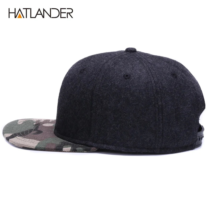 HATLANDER High Quality Wool Snapback Caps Plain Camouflage Baseball Cap and Hat Men Women Winter Hat Flat Brim Blank Hip Hop Cap