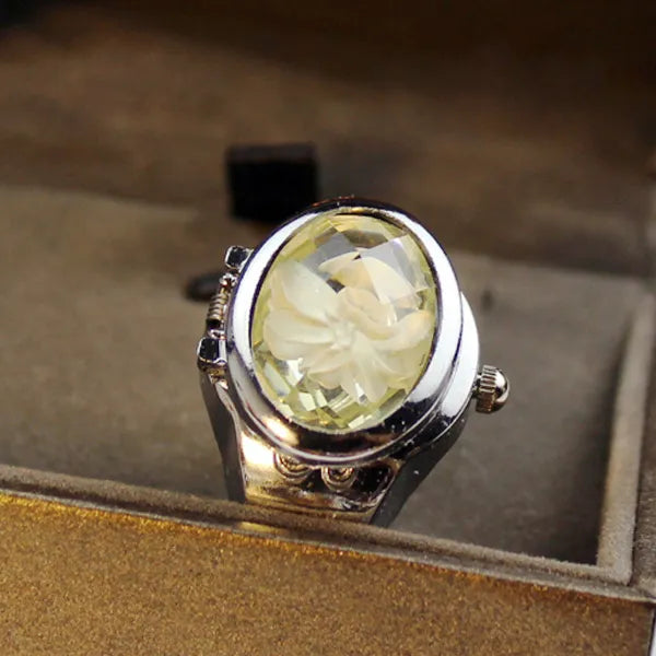 Fashion Women Ring Watch Elliptical Stereo Flower Ladies Clamshell Watches Adjustable Rings Quartz Watches Gifts for Women Ring