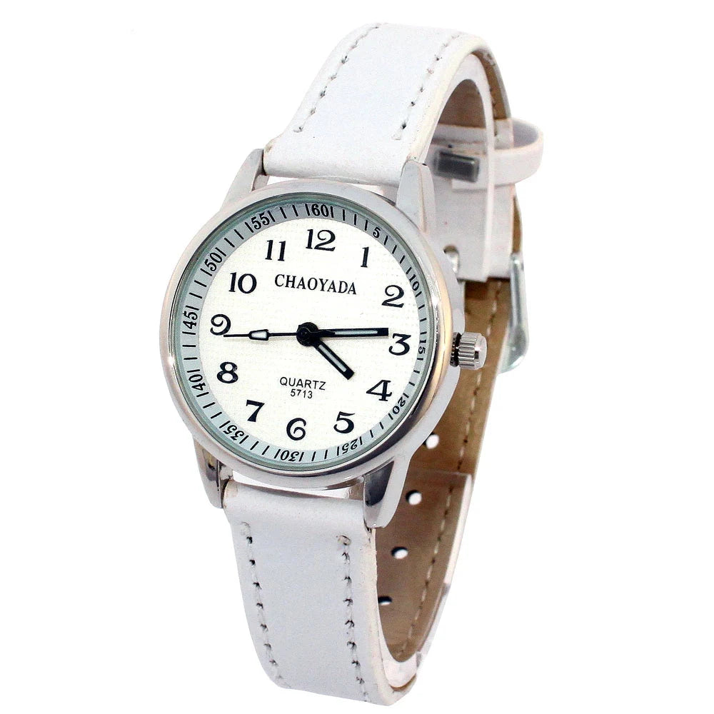 Reloj infantil Chaoyada para niña con correa de piel, reloj de cuarzo para estudiantes, ideal para aprender la hora, regalo casual de moda para niños.