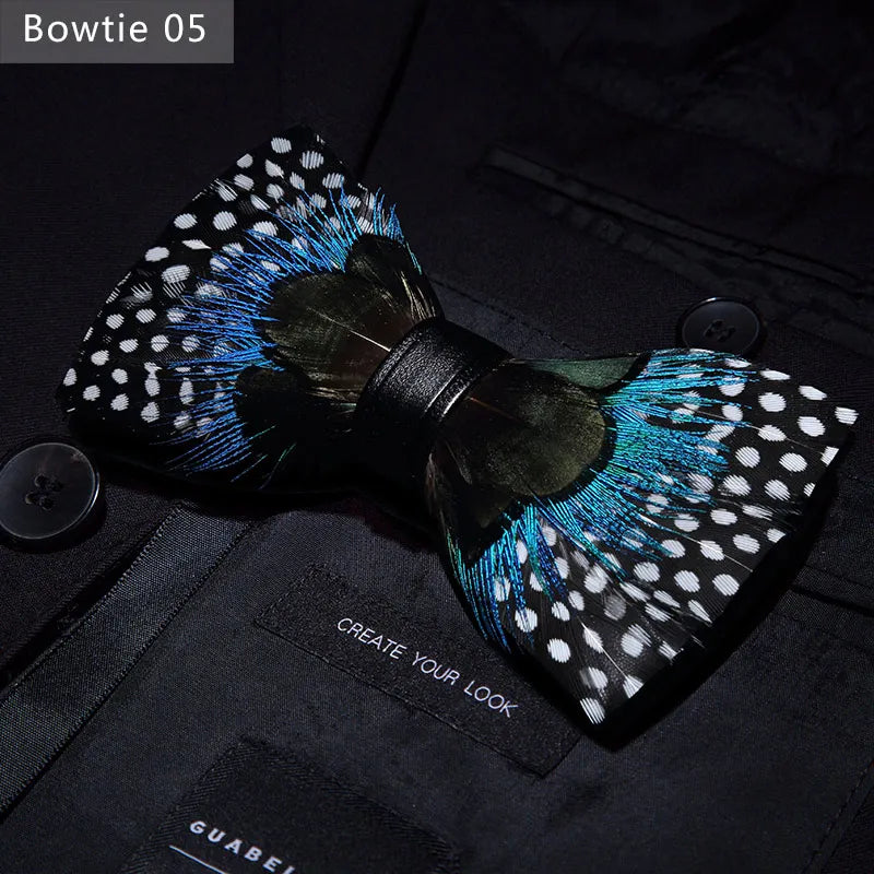 New Luxury Men Bow Tie Handmade Feather Bowtie Brooch Gift Box Set Party Wedding Man Accessories Father Day Gift