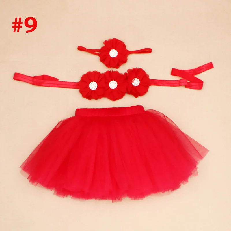 New Princess Baby Tutu Skirt With Matching Flower Headband and Bra Top Little Girl Tutus Photo Props Costume Outfit TS067