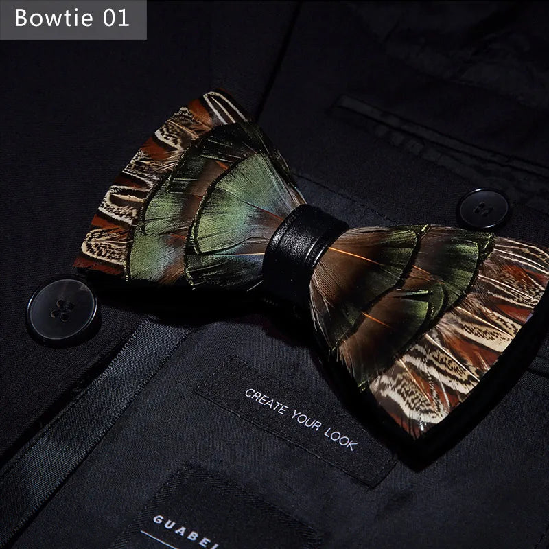 Nuevo set de regalo de pajarita de plumas hecha a mano para hombre, con broche, accesorios de fiesta y boda, regalo para el Día del Padre