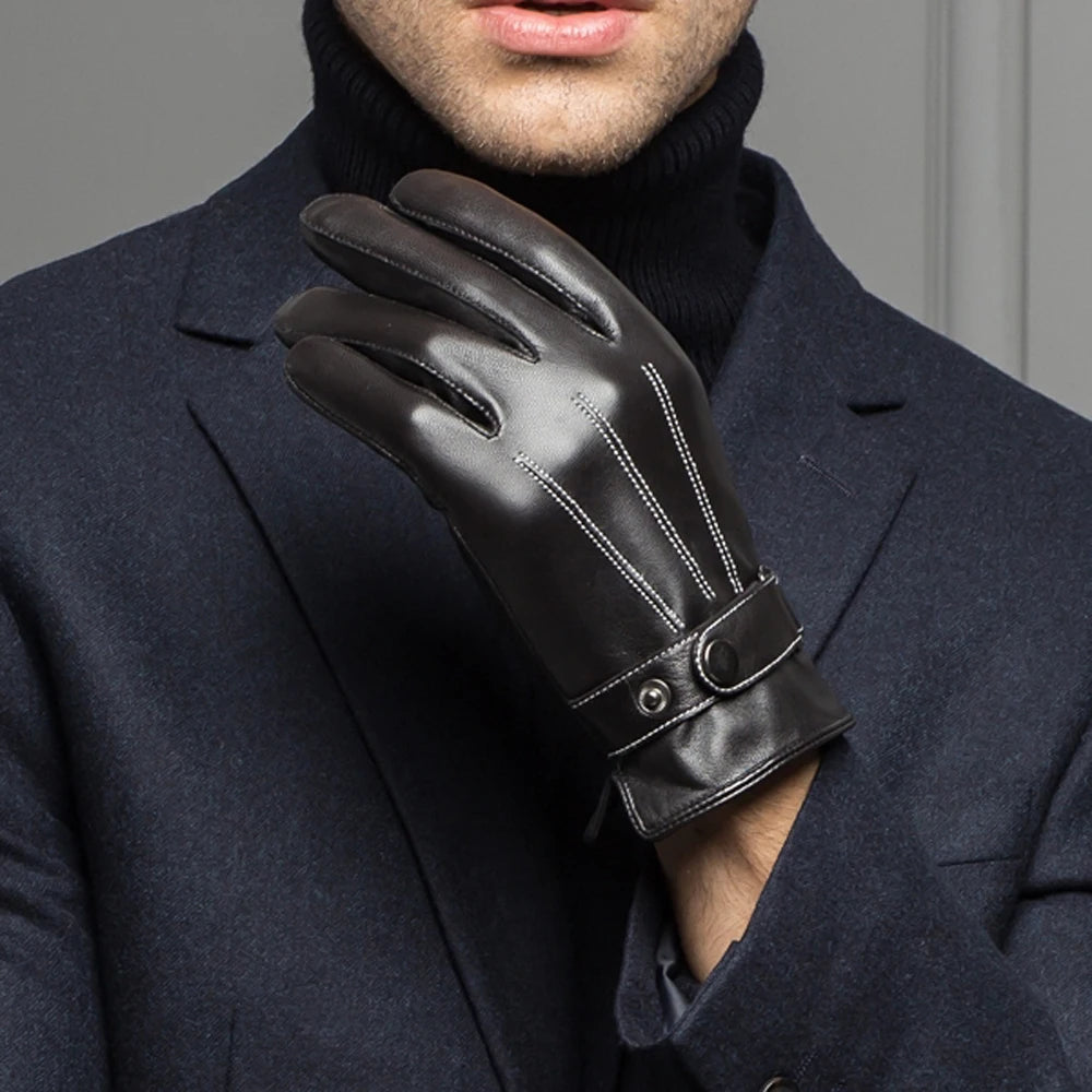 YY8597 Spring/Winter Real Leather Short Gloves for Men Male Thin/Thick Black/Brown Touched Screen Gant Gym Luvas Driving Mittens