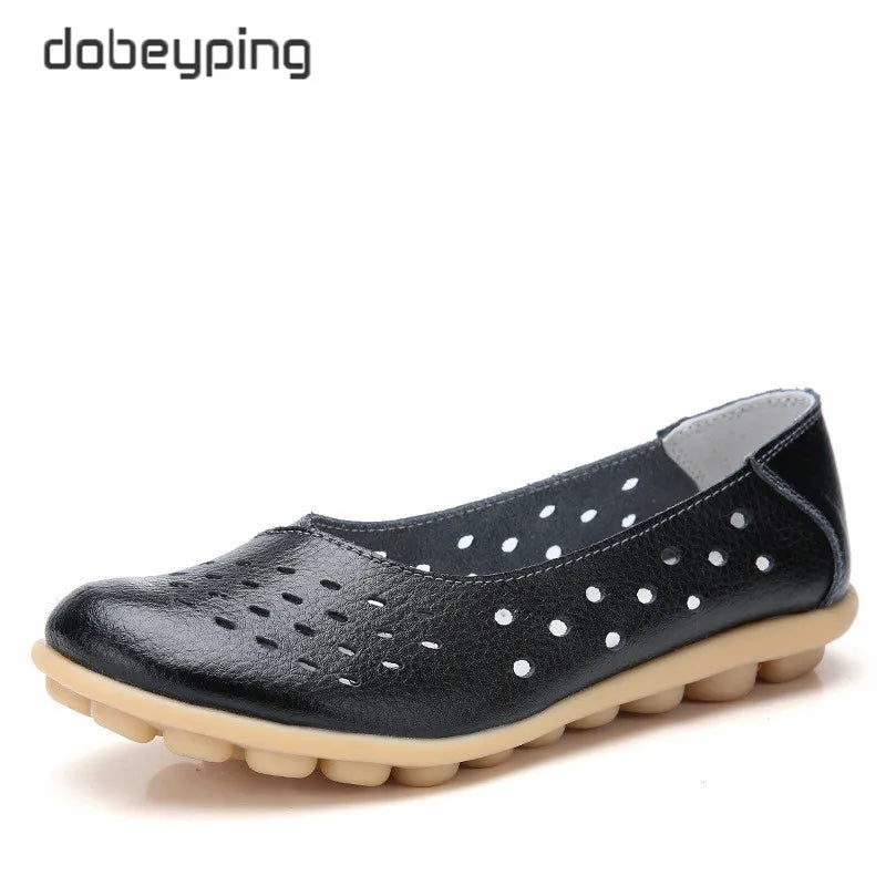 Dobeyping Genuine Leather Women Flats New Cut-Outs Summer Shoes Woman Hollow Women's Loafers Female Solid Shoe Large Size 35-44