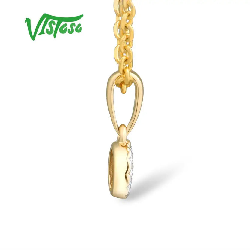 VISTOSO Gold Pendant for Women Authentic 14K & 9K Yellow Gold Small Round Circle Sparkling Diamond Necklace Pendant Fine Jewelry
